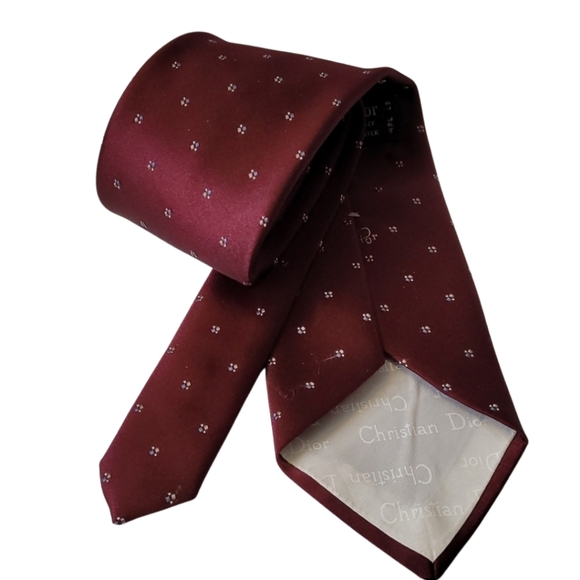 Christian Dior Tie Necktie Maroon Polyester Silk Blend 54" - Picture 3 of 6